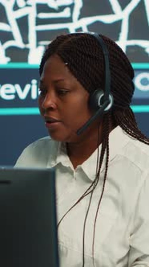 Vertical Video Diverse Employees at Call Center Transmitting Gps Coordinates of Routes