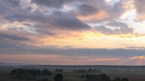 Timelapse of Dramatic Sky Above Rural Landscape Stormy Clouds Moving Countryside