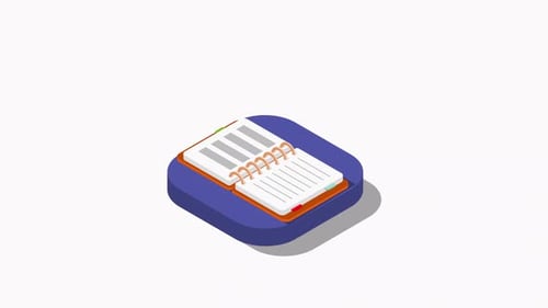 Animated Isometric Notebook Icon with Flipping Pages