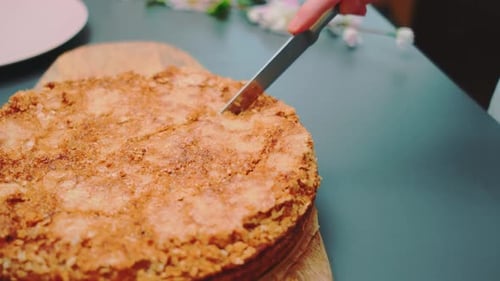 Cutting Cake into Delicious Piece with a Knife