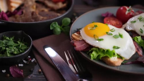 Delicious Breakfast Toast with Bacon and Fried Egg