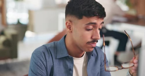 Frustrated, businessman and headache with stress in office for mistake, deadline or pressure