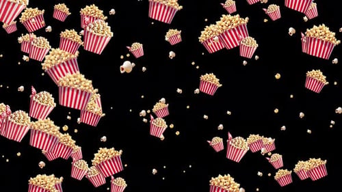Animated Falling Popcorn Buckets and Kernels
