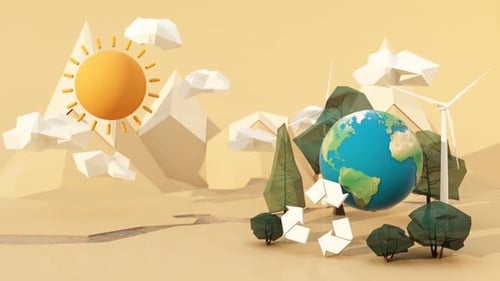 Geometric 3D Earth Scene with Sustainable Energy and Recycling