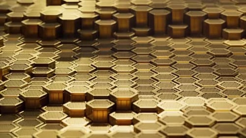 Waving Golden Hexagons Geometric Grid Pattern