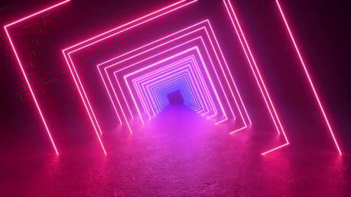 Neon Lights Tunnel in Dark Room