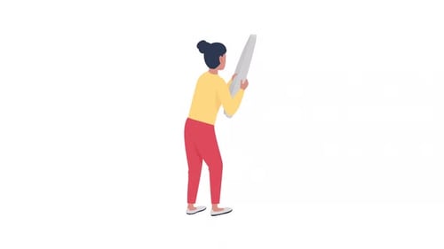 Animated Woman Reading a Book in Flat Design Style