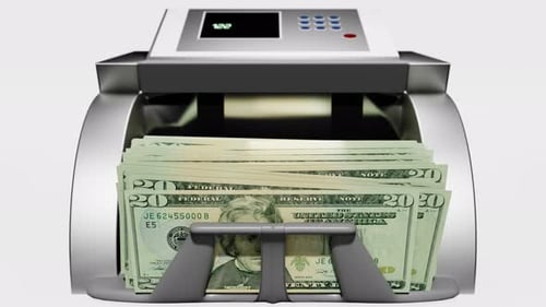 3D Money Counter Machine Animates US Twenty Dollar Bill Counting