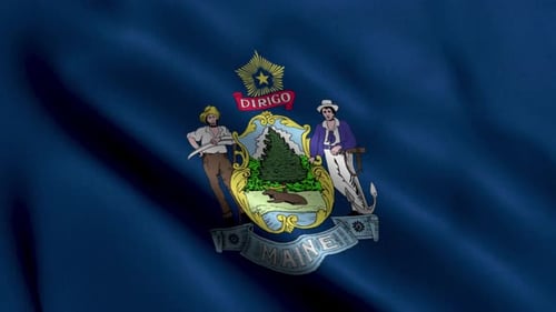 Waving Maine State Flag with Official Coat of Arms