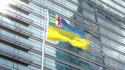 Realistic Waving Flag Animation on Modern Building Background