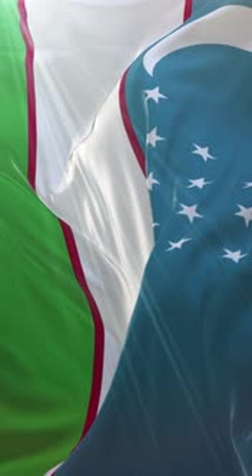 Uzbekistan National Flag Waving in Realistic Slow Motion
