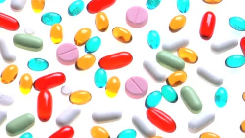 Assorted colorful pills, capsules and medication close up