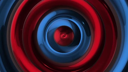 Dynamic Abstract Tunnel Loop with Red and Blue Rings and Sphere