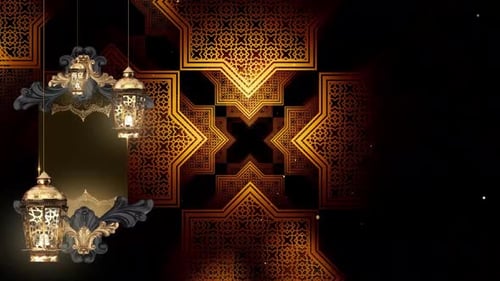 Elegant Golden Islamic Pattern Background with Lanterns