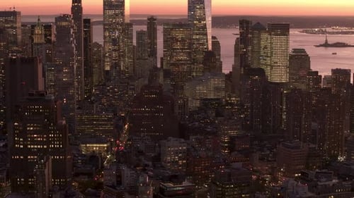 Sunset Golden Light Bathing New York City Skyline Highlighting One World Trade Center and