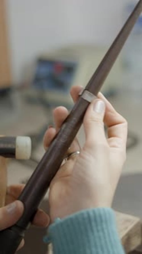 Jeweler With Mallet Hammer And Ring Mandrel Ruler Finger Crafting On Her Workbench Selective Focus