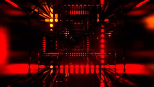 Rotes und orangefarbenes Cyberportal mit Neon-Hintergrund entlang der Punkte VJ Loop in 4K