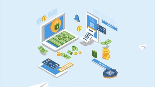 Isometric Flat Design Animation of Secure Online Payment