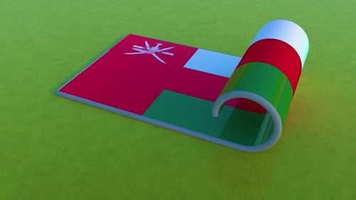 Oman National Flag Unrolling Animation on Green Surface