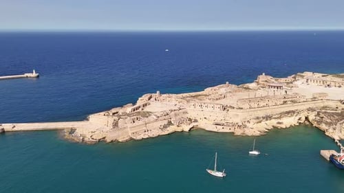Aerial view of Fort Ricasoli in Kalkara, Malta