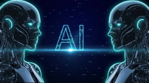 Digital Futuristic Ai Robot With Capital Ai Latter Glowing Futuristic Ai Text Animation On Digital