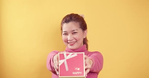 Happy Young Woman Giving Gift