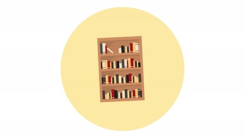 Animated Bookshelf Icon in Flat Design Style