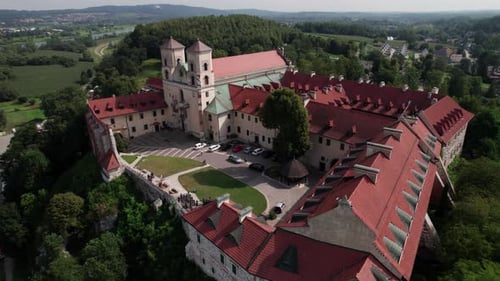 Tyniec, near Krakow. Benedictine abbey on the rocky hill and cliff at Vistula River in Tyniec, on a