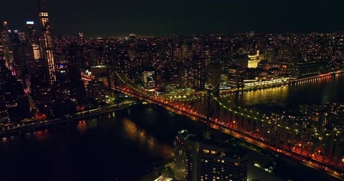 Beautiful Queensboro Bridge in lights at night time.