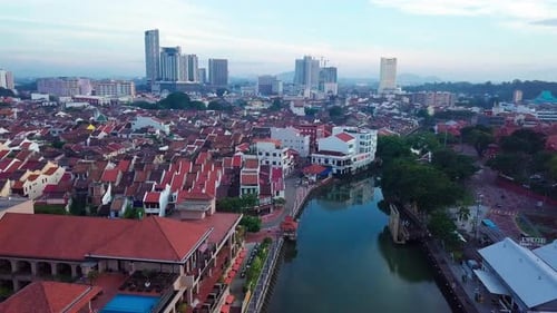 Melaka (Malacca) city aerial view in the morning, Malaysia