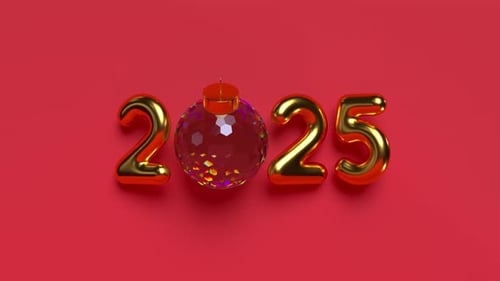 Golden 2025 Numbers with Rotating Christmas Ornament