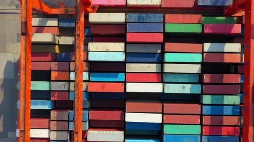 Hyperlapse Of Industrial Port Container Ship Yard For Logistic Import Export Business With Crane Wor