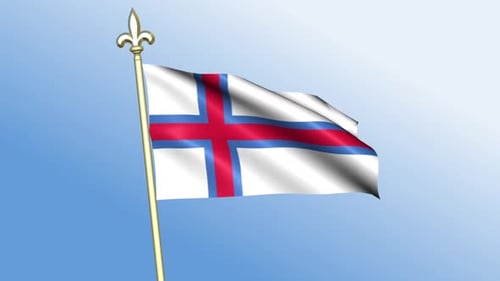Waving Flag of Faroe Islands Against Blue Sky