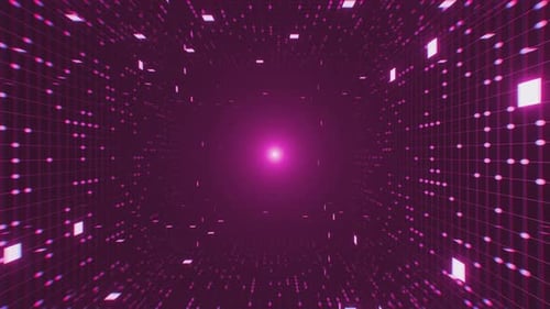 Leuchtender futuristischer Neontunnel aus rotierenden Punkten und Partikeln. Science-Fiction-Hintergrund