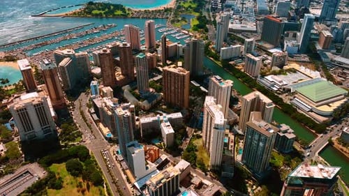 Luxurious architecture of resort area of Waikiki in Honolulu, Hawaii, USA.