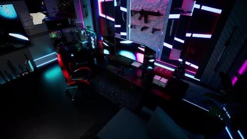 Futuristisches Spielzimmer oder E-Sport-Setup mit Neonbeleuchtung