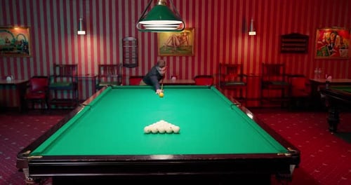 Man Breaks Billiard Rack with Precision Shot