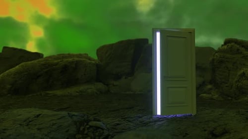 The door opens and a bright orange light fills the space