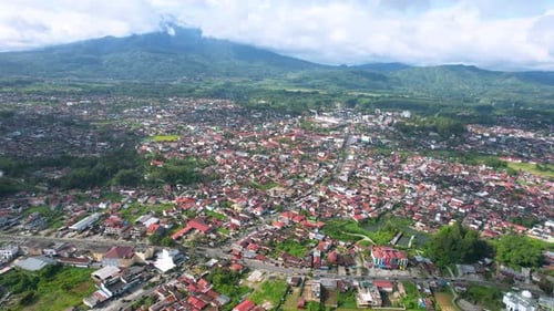 Aerial view of panorama of beautiful countryside of Bukittinggi