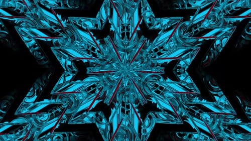 Seamless Looping Abstract Metallic Star Pattern in Cyan and Red