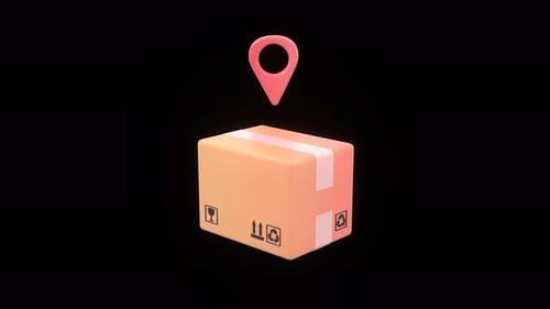 3D Animated Delivery Box with Location Pin Tracking