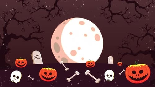Animated Halloween Night with Spooky Pumpkins and Moon