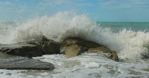 Sea Waves Crashing Against the Rocks