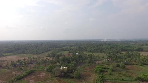 Burning farm fields,Main field preparation for paddy cultivation,Aerial shot