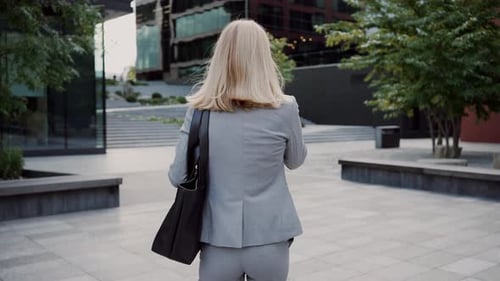Business Woman Walks and Talks in the City