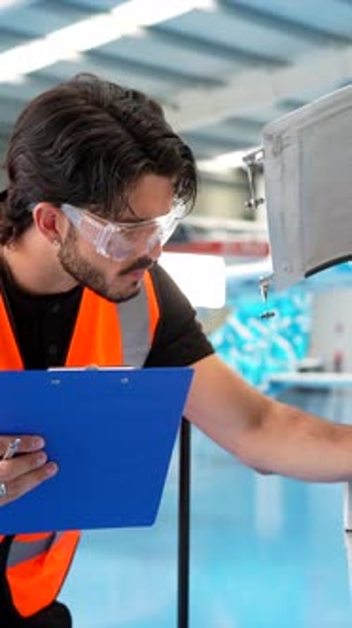 Engineer Performing Quality Control Inspection on Machinery