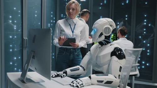 Humans and Robots Cybernetic Future Worker Automated Robot Programming Computer Data Cooperating