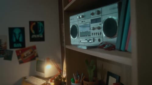 Ancien lecteur Boombox Vintage sur une étagère dans la chambre