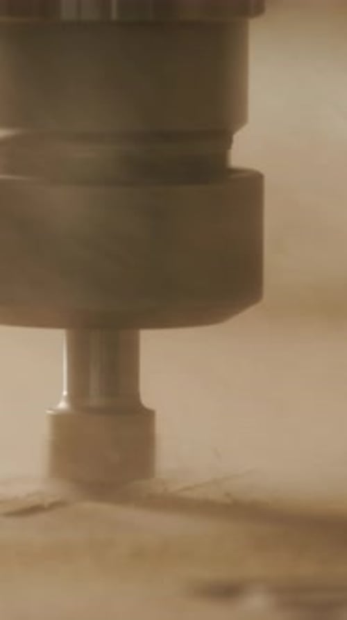Milling Machine Cuts Light Wood in Close Up