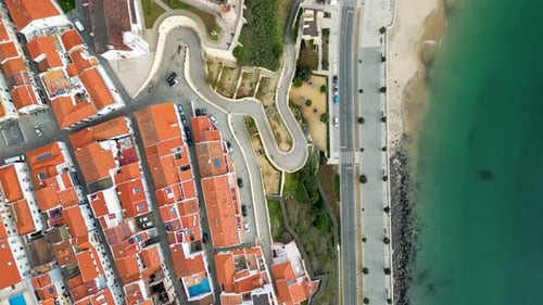 Aerial view of Sines city and coast, Portugal.